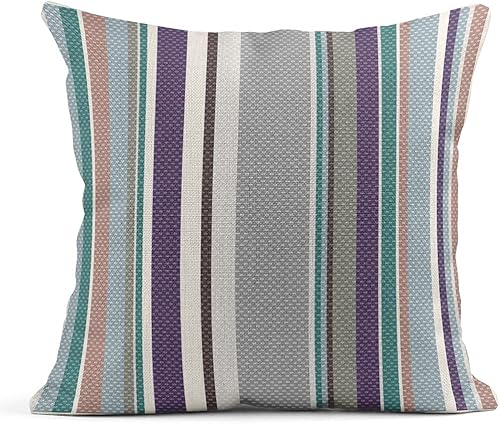 Funda de almohada de lino natural, diseño de rayas pastel, color violeta y elegante, para el hogar, sofá, habitación, sillón, cama, 18.0 x 18.0in
