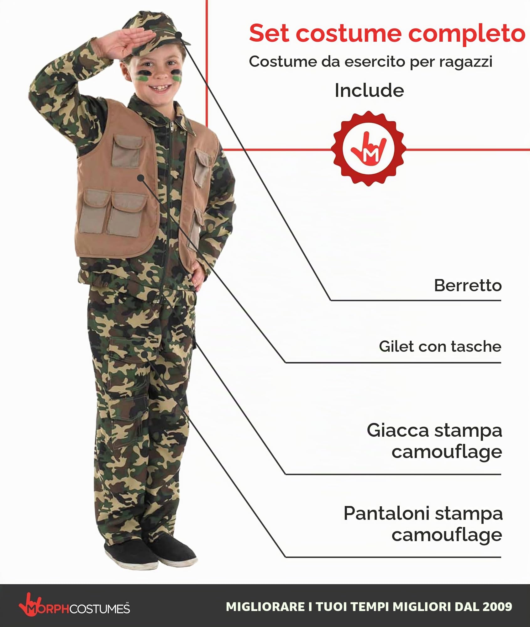 Fun Shack Costume Militare Bambino - Vestito Soldato per Carnevale, Halloween, Compleanni e Party. Abito Divertente e Realistico