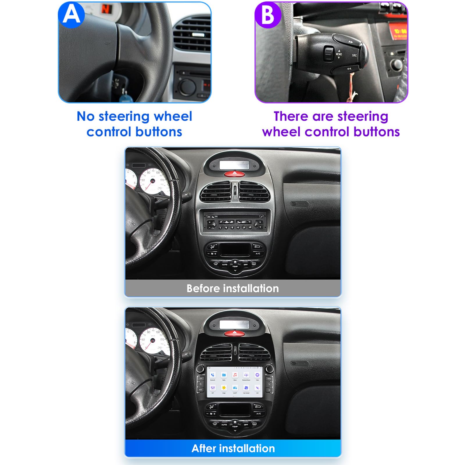 Autoradio stereo da 7" per Peugeot 206 1998-2016 Citroen C2 2004-2008