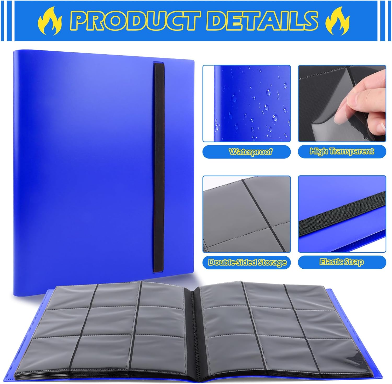 Scrapbook for Cards, 360 Card Capacity Trading Cards Album, Transparent Trading Card Folder, Scrapbook Cards for YuGiOh, Match Attax, Ninjago etc. (Blue)