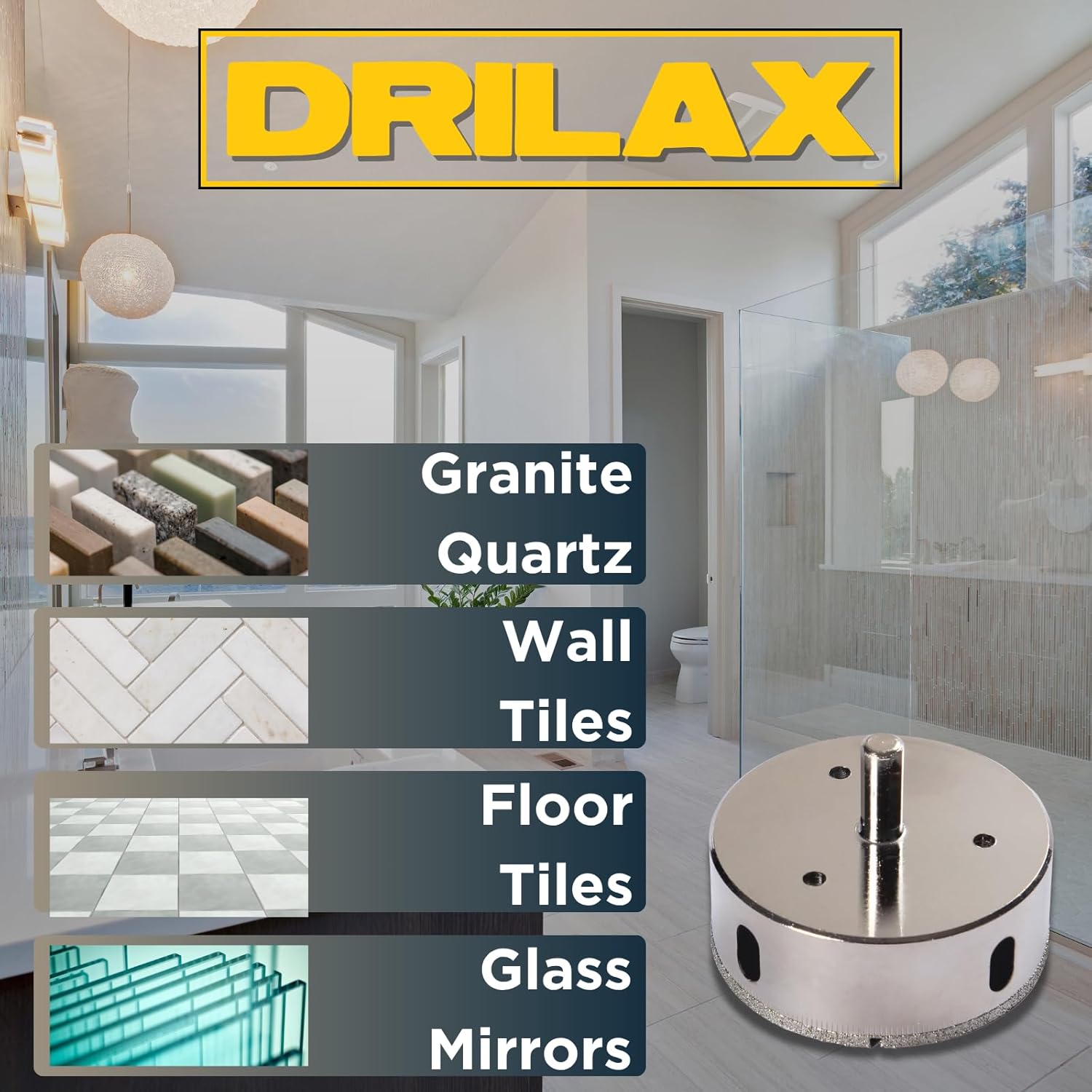 Drilax 3 Inch Diamond Hole Saw Kit with Drill Guide | for Vessel Sinks, Recessed Lights, Plumbing Access | Drills Glass, Tile, Granite, Ceramic