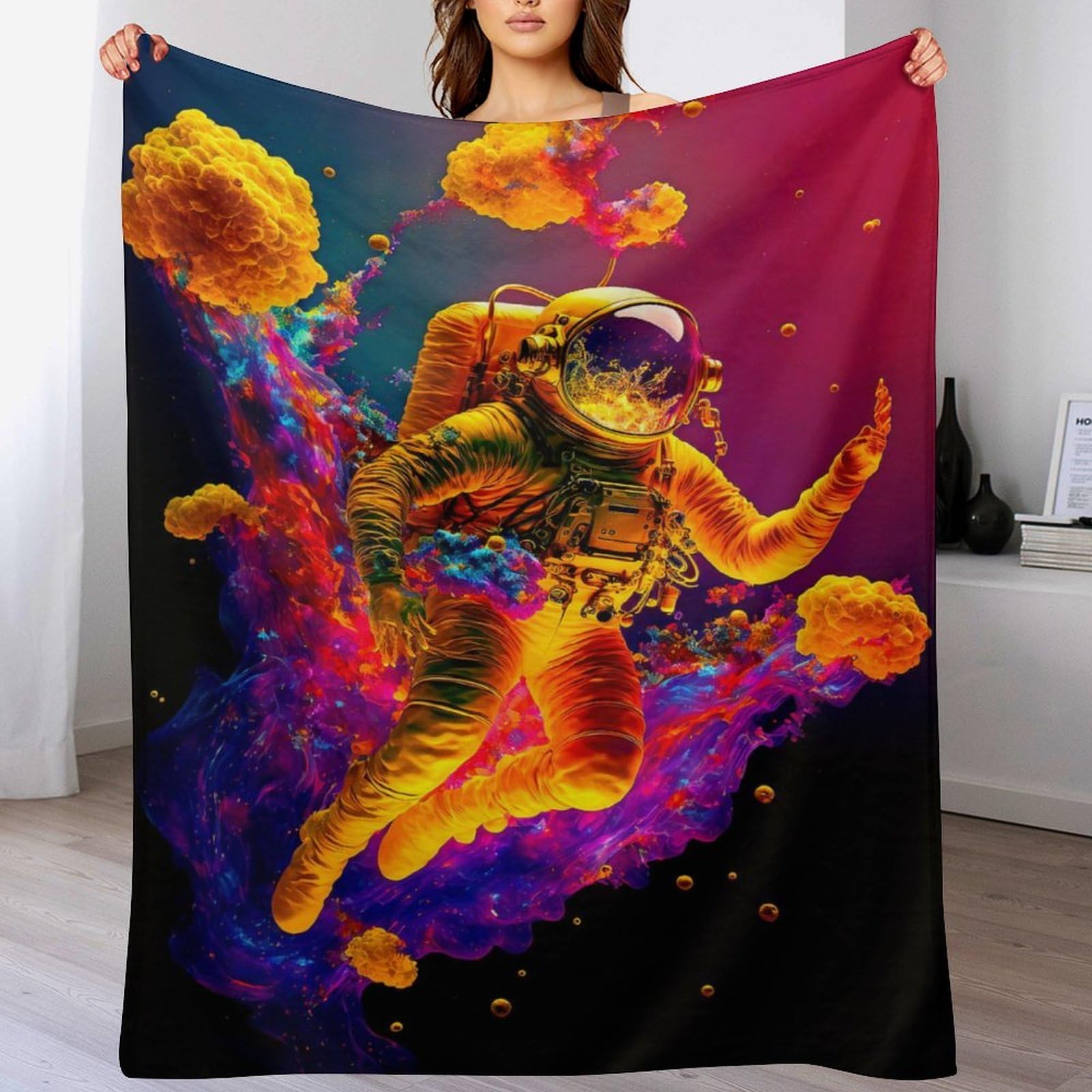 Couverture en flannel astronaute idéale pour le camping et les soirées canapé