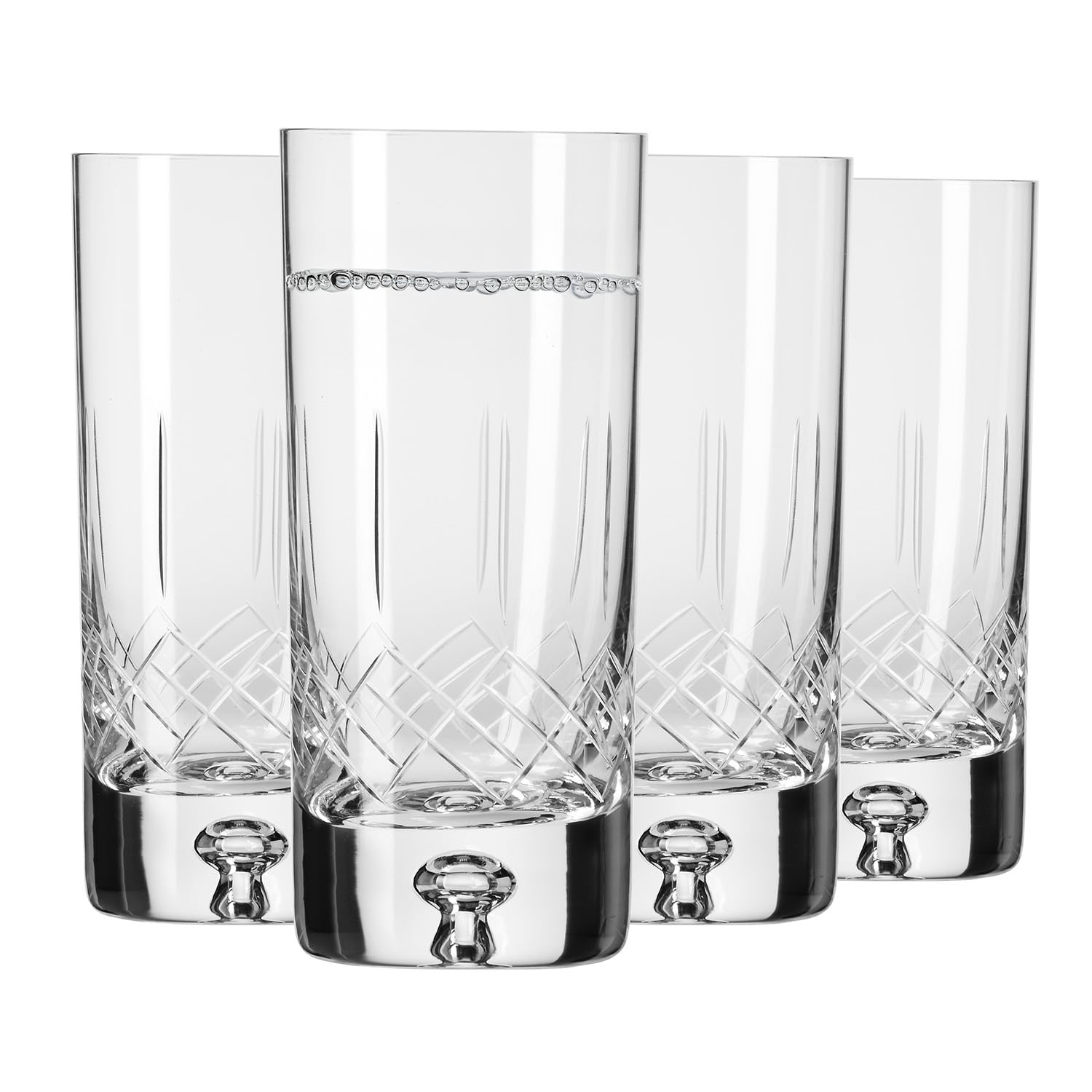 Krosno Water Glasses Set of 4-300 ml Handcrafted Cut Design -Crystal Drinking Tumblers for Juice and Cocktails - Saga Collection Gift Box