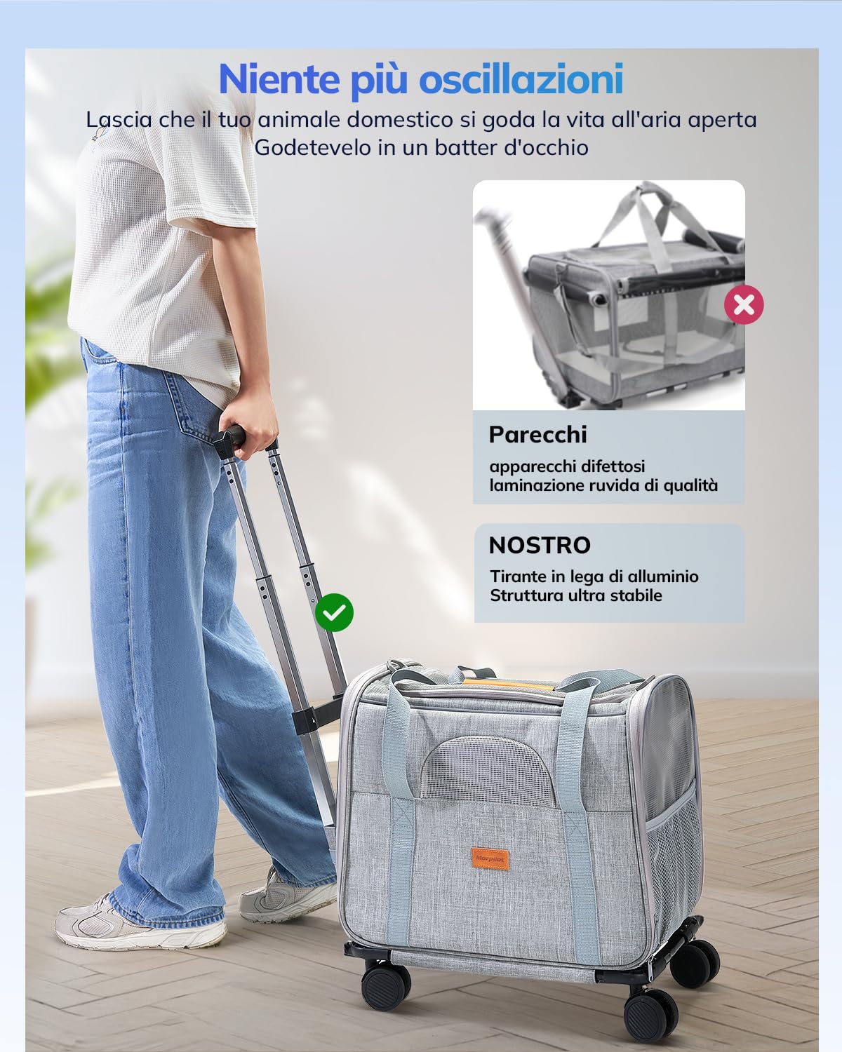 Morpilot Borsa per il trasporto per gatti con ruote, pieghevole, per il trasporto di gatti, trasportino per cani di piccola taglia