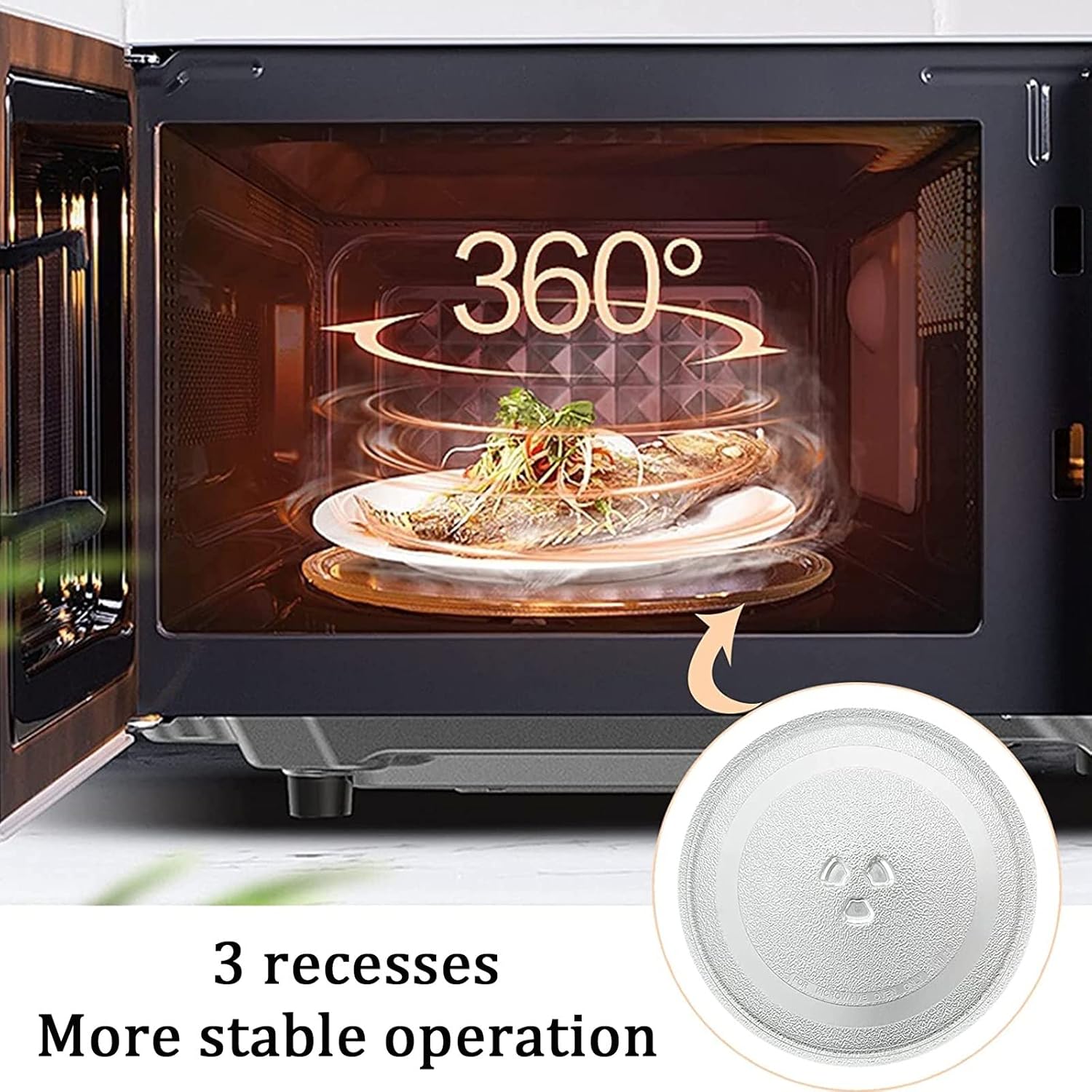 LIGUOYI Durable Microwave Oven ​Glass Plate with Microwave Turntable Coupler and Round Rotating Ring, Microwave Oven Tray High Temperature Resistants, Compatible Replacement Flat Base Glass Tray