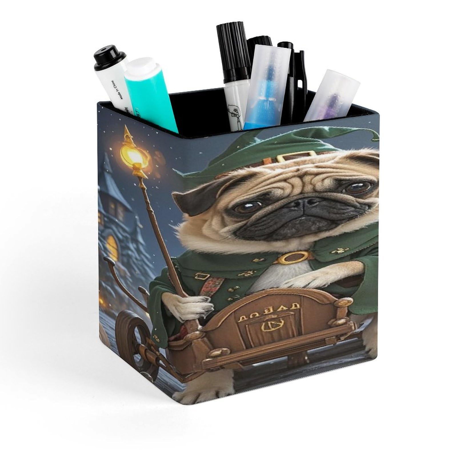 FekiLoot Moon And Jack-O'-Lantern Pen Holder for Desk Minimalist Leather Pencil Holder Fashion Modern Pencil Cup Decorative Square Pen Cup Locker Organizer for Office Work Locker Accessories