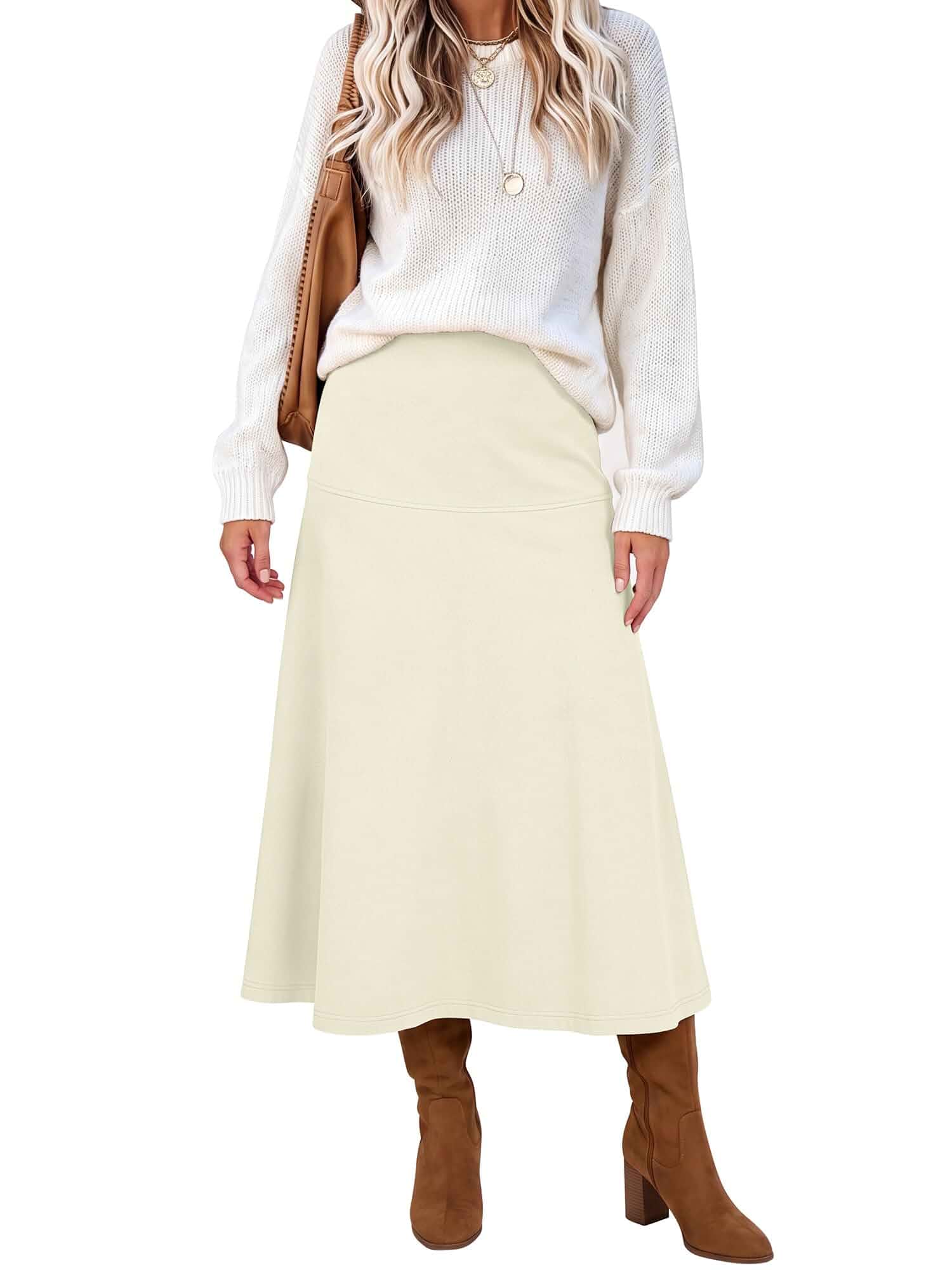 ANRABESS Women's A Line High Waist Fall Midi Skirt Thermal Fleece Long Skirts Flowy Elegant Dressy Casual Business Work Outfits Comfy Daily Warm Winter 2026 Fashion Clothes