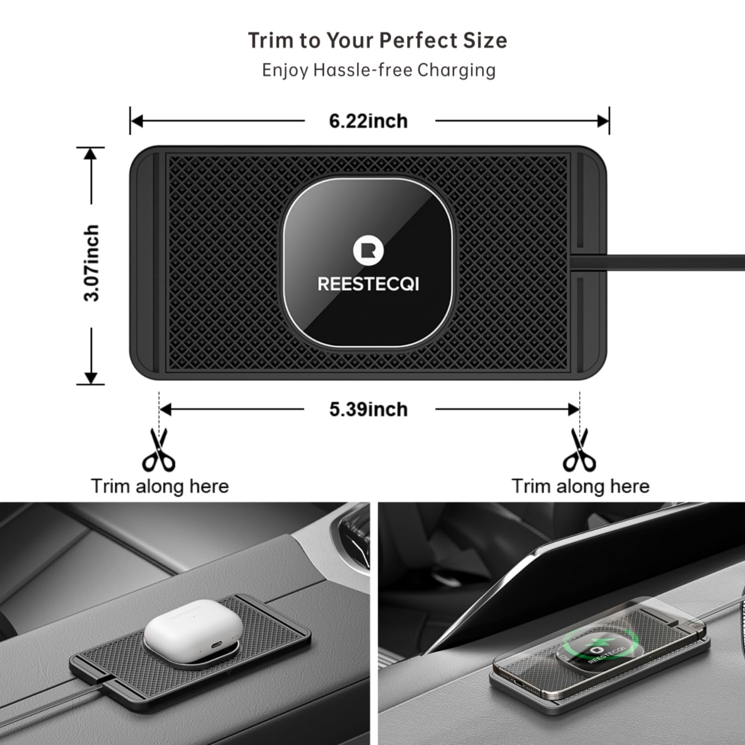 Magnetyczna bezprzewodowa ładowarka samochodowa, REESTECQI bezprzewodowa podkładka ładująca 15 W do ładowarki Magsafe, bezprzewodowa ładowarka do samochodu, antypoślizgowa, typ C, z ładowarką