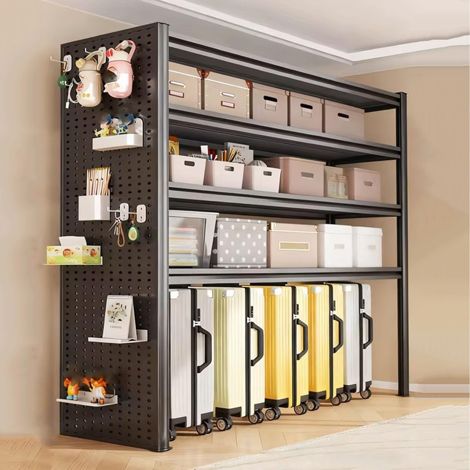 Küchen- und Aufbewahrungsregal aus Metall, vielseitiges Stecktafel-Regal für Büro, Garage, Speisekammer und Schlafzimmer, schwarzes Küchenregal (100 x 30 x 118 cm)