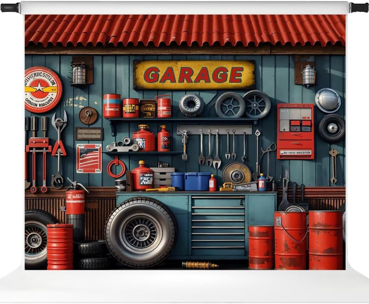 Kate Garage Pet Photo Backdrop Red Tanker Background Tires