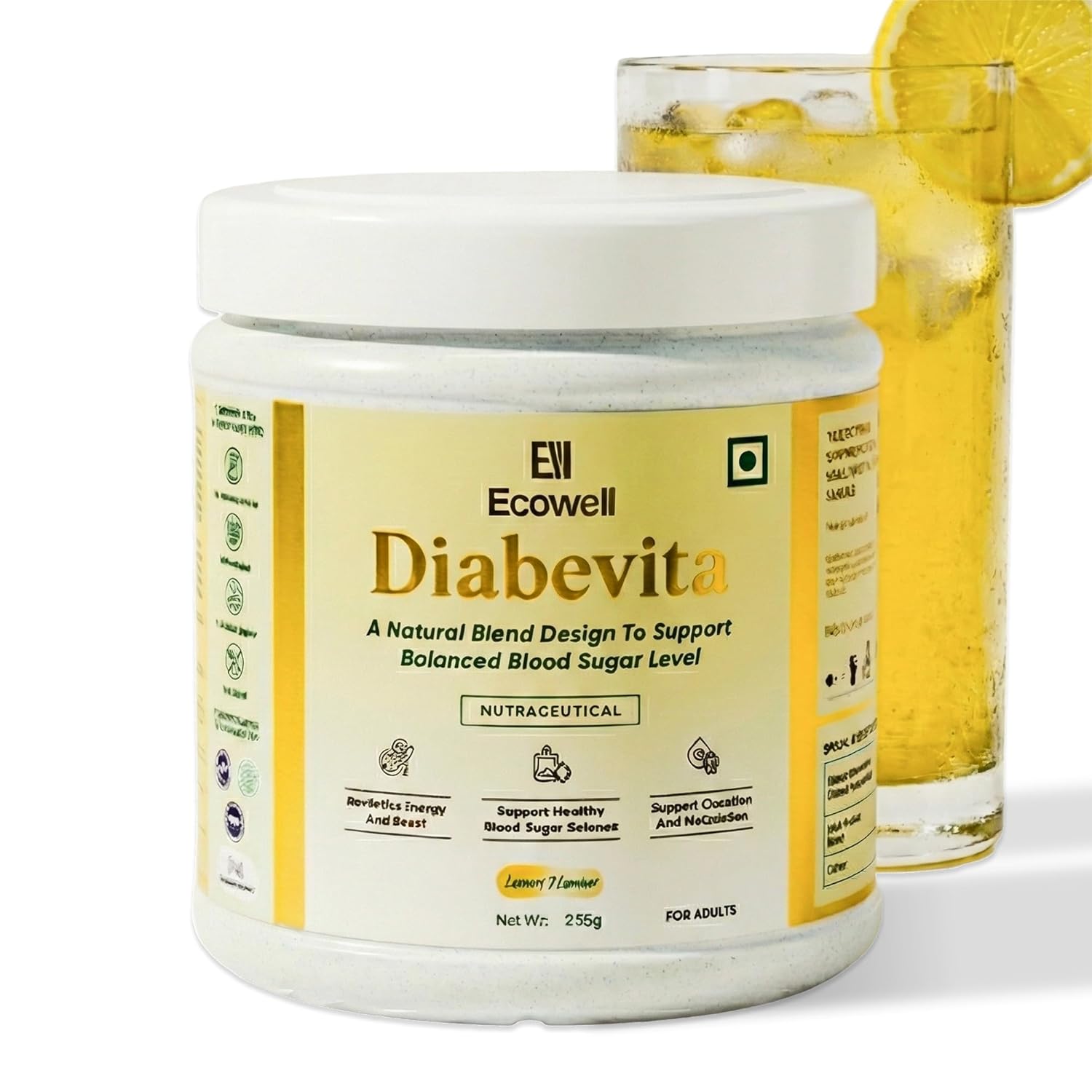 Diabevita Sugar Control Powder | Herbal Glucose Balance & Diabetic Care Support | Extract-Based Blend with Gymnema, Karela, Jamun, Guduchi, Chromium & Vitamin D2 | Lemon Flavour Nutraceutical 250 g