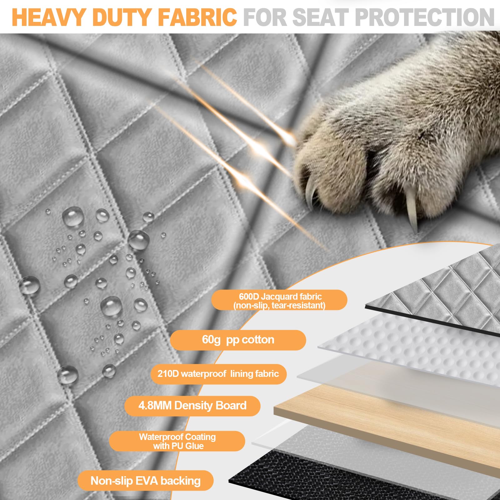 Vinstatin Coperta per cani per auto, con robusta tavola in legno duro, impermeabile, prevenzione delle cadute, sedile posteriore per cani, con cinture di sicurezza per tutte le auto, SUV