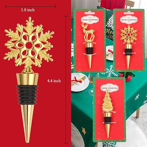 Miniatura 3 de Tapón para botella de vino, 3 piezas de árbol de copo de nieve de Navidad, ciervo, tapón decorativo para botella de vino, tapones de botella de vino