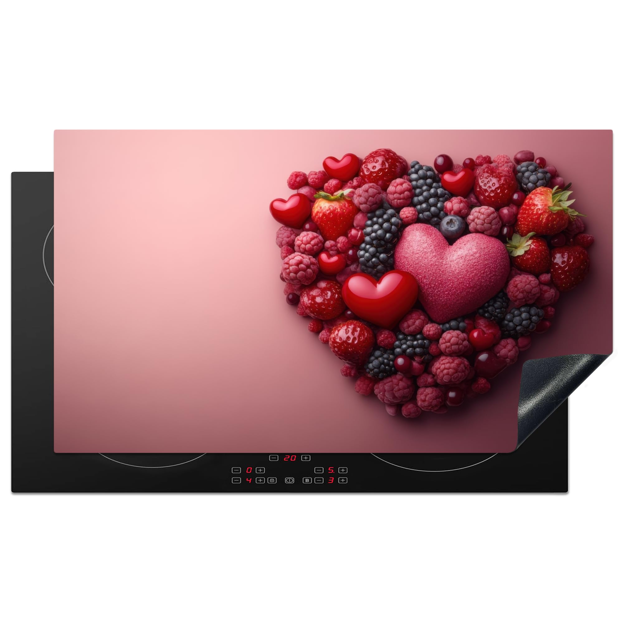 KitchenYeah© Induction Hob Cover Protector Mat 20.5"x35.9" / 91.2x52 cm Kitchen Universal Ceramic Covers for Electric Cookers Vinyl Fruit - Hearts - Strawberries - Raspberries - Blueberries