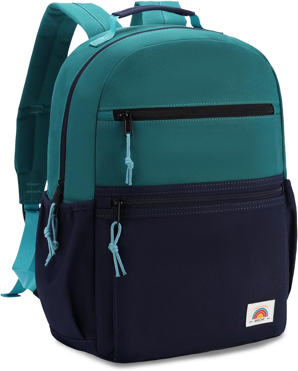 VASCHY Toddler Backpack, Boys Lightweight Plain Color-block Small Kids Backpack Bookbag for Preschool/Kindergarten/Daycare/Travel Navy Green