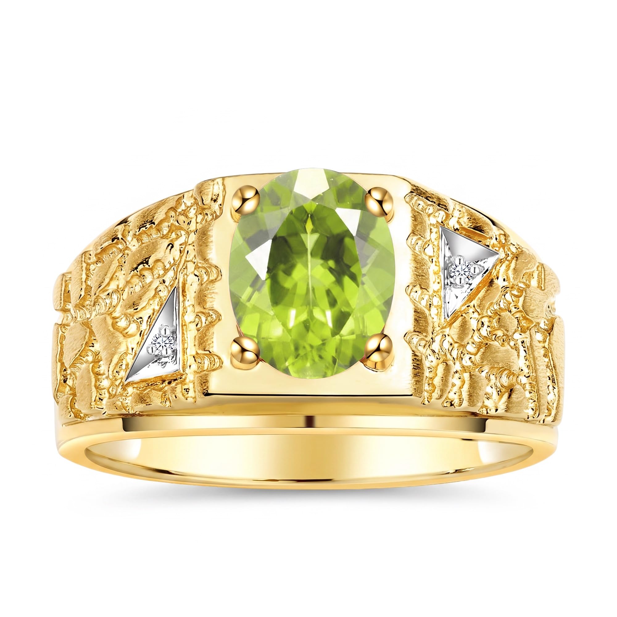 Rylos Men's Rings Designer Nugget Ring: Oval 9X7MM Gemstone &amp; Sparkling Diamonds - Color Stone Birthstone Rings for Men, Yellow Gold Plated Silver Rings in Sizes 8-13. Mens Jewelry