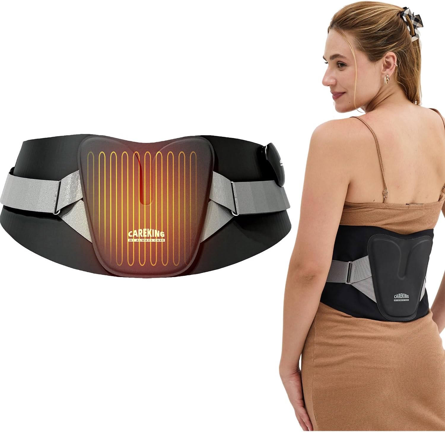 Cordless Heating Pad for Lower Back Pain Relief, Wireless Back Massager with Heat & 3 Vibration Modes, Lumbar Support Belt for Men & Women,Rechargeable