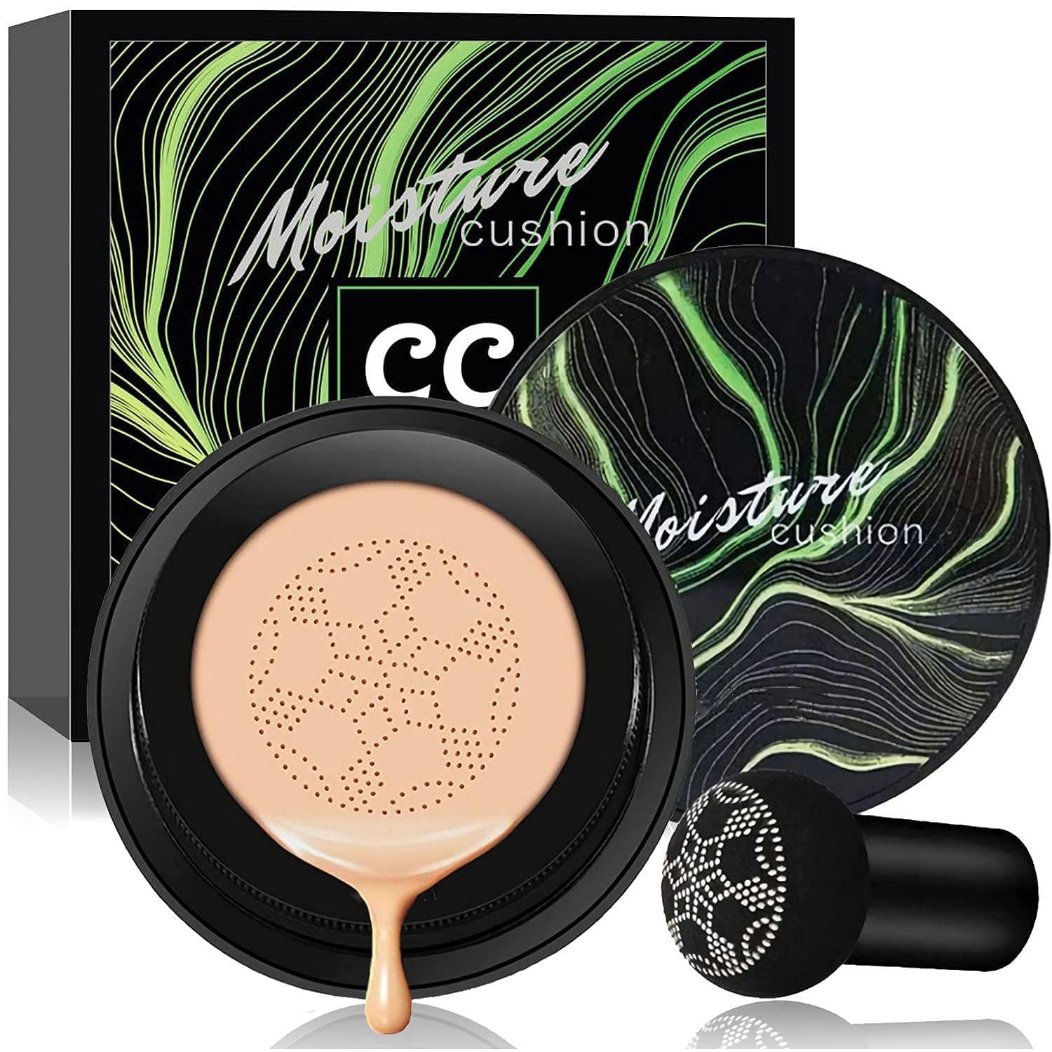 Air Cushion CC Cream Foundation for Mature Skin – Full Coverage BB Cream Makeup, Long Lasting Hydrating Concealer, Warm Natural Shade for Light to Medium Skin Tone with Sponge Applicator - Ivory White