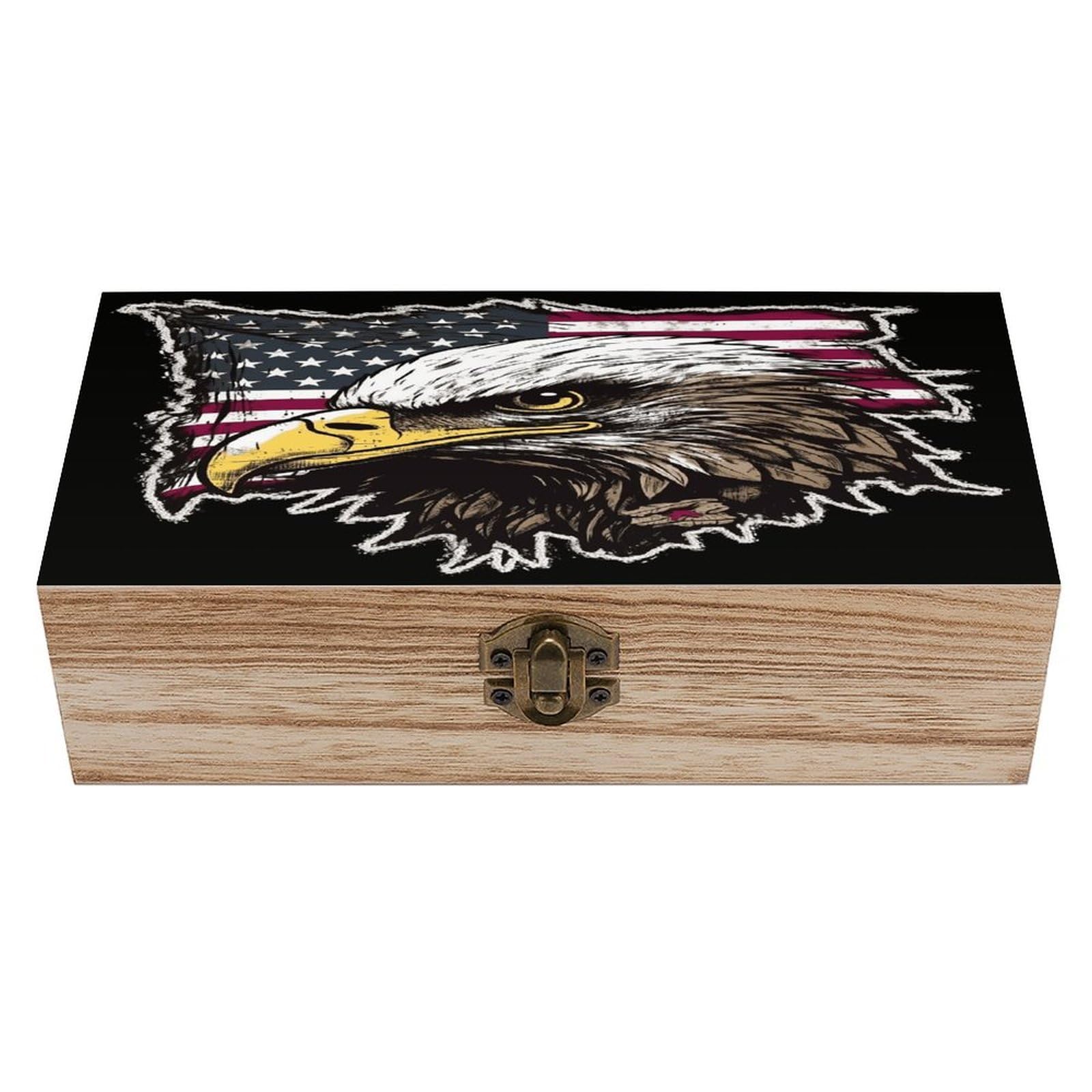 VstaDank US Army Cool American Flag Eagle Wooden Storage Box Wooden Keepsake Box with Hinged Lid Exquisite Solid Wood Decorative Jewelry Case Memory Box for Jewelry Photos Letters Crafts Trinkets