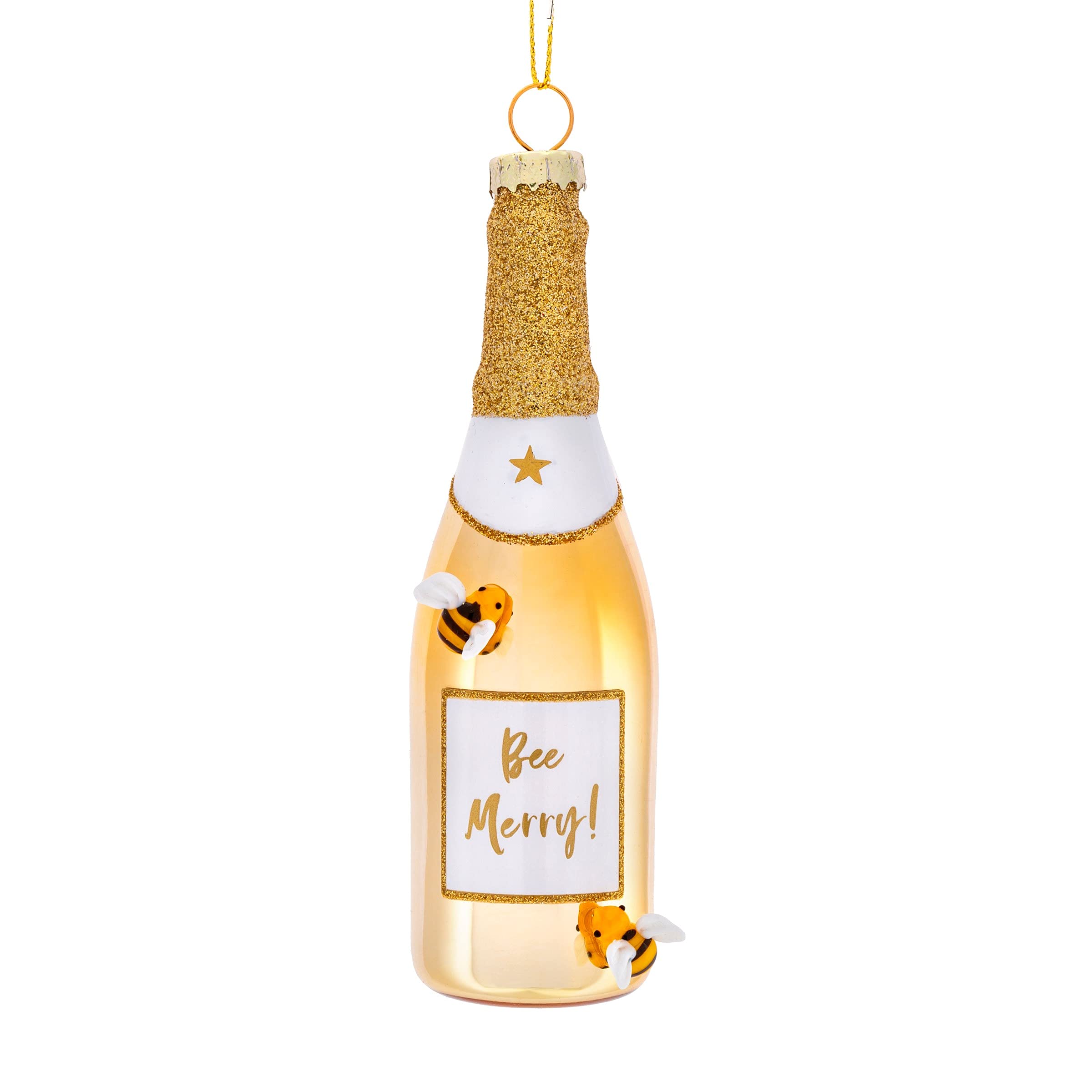 Sass & Belle Bee Merry Gold Champagne Shaped Bauble from B&Q