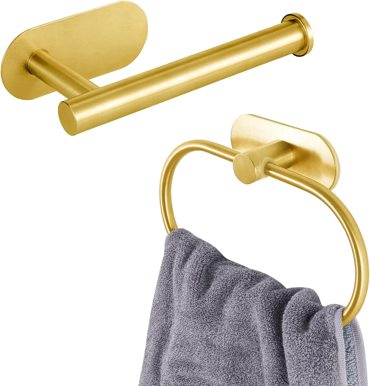 Toilet Paper Holder/Towel Ring Self Adhesive, Eolax No Drilling Gold Bathroom Hardware Accessories, Stainless Steel Sticky Toilet Roll Hanger and Hand Towel Holder, Wall Mounted, 2 Pieces (Gold) Thumbnail