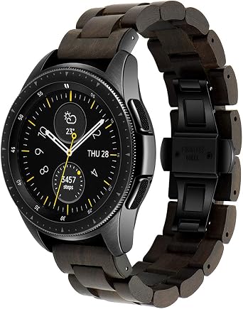 Wooden Band 20mm, Compatible for Samsung Galaxy Watch 4/Gear S2 S3/ Active/Active 2, Natural Wood Brown Stainless Steel Link Bracelet Strap for Samsung Galaxy Watch 40/42/44mm