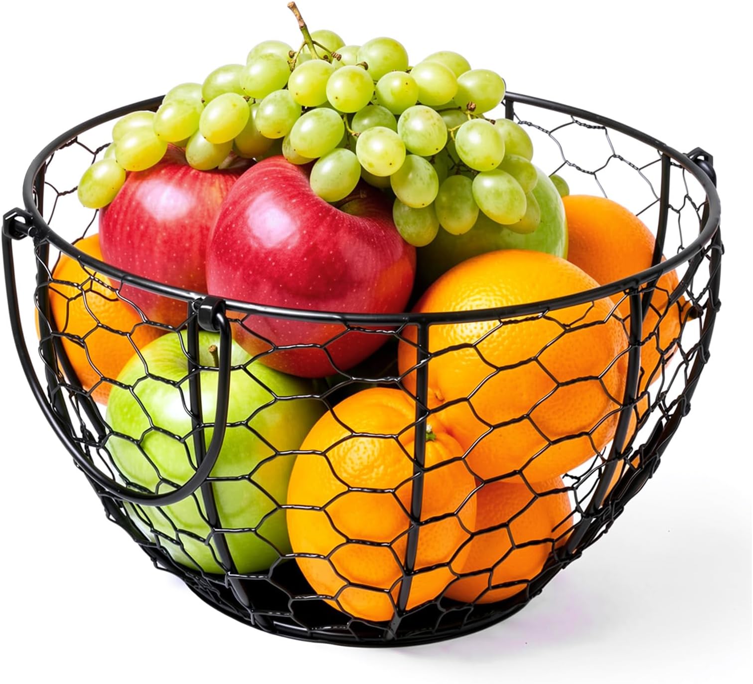 Round Wire Basket Black Fruit Basket Bowl Fruit Holder for Kitchen with Handle Black Home Storage for Vegetables, egg, Snacks, Household Items Decor