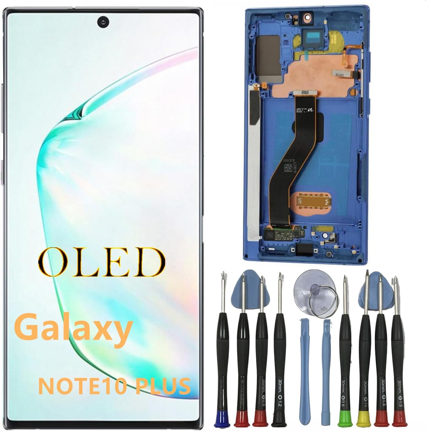 OLED Galaxy NOTE10 Plus Screen Replacement for Samsung NOTE10PLUS 5G Display Touch Screen Digitizer Assembly SM-N975U,SM-N975U1,SM-N976U LCD Support Fingerprint (with White Frame+Tools)