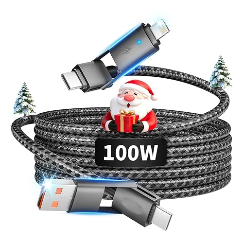 Cable de carga trenzado 4 en 1, cargador de iPhone de 100W, cable de carga rápida, cable de carga múltiple USB A/C a C/Lightning, cargadores