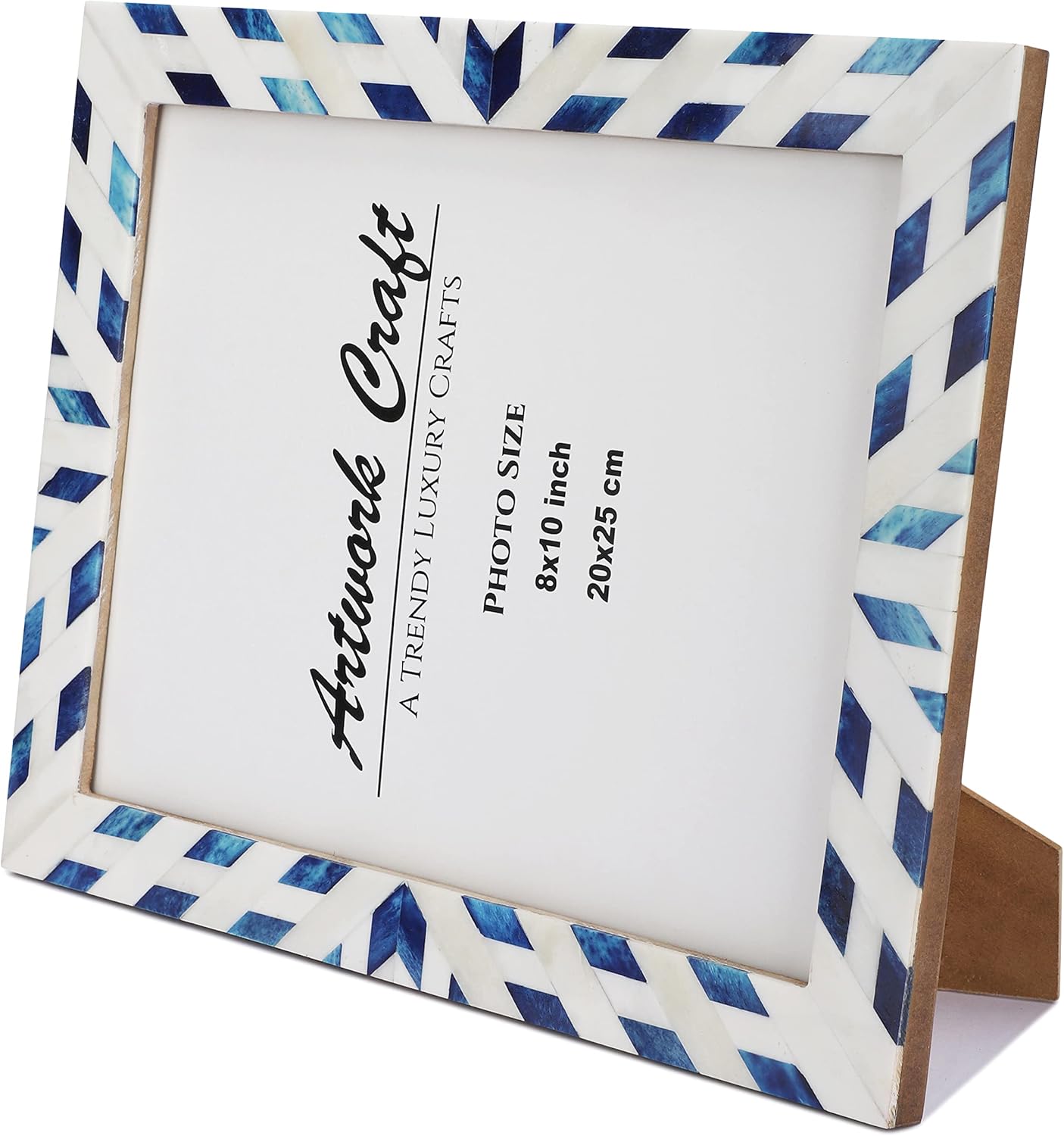 Bone Photo Frame Aztec Pattern Inspired Vintage Table-Top/Wall Décor Chevron Art Boho Picture Frames (8x10 Inches, Blue)