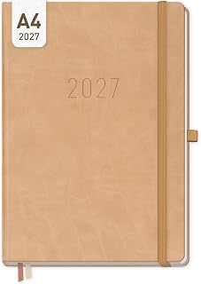 Häfft® Wochen-Notiz-Kalender 2027 A4 - Terminplaner & Notizbuch in einem - Wochenplaner Kalenderbuch, Notiz-Timer mit praktischer Einstecktasche "Cappuccino"
