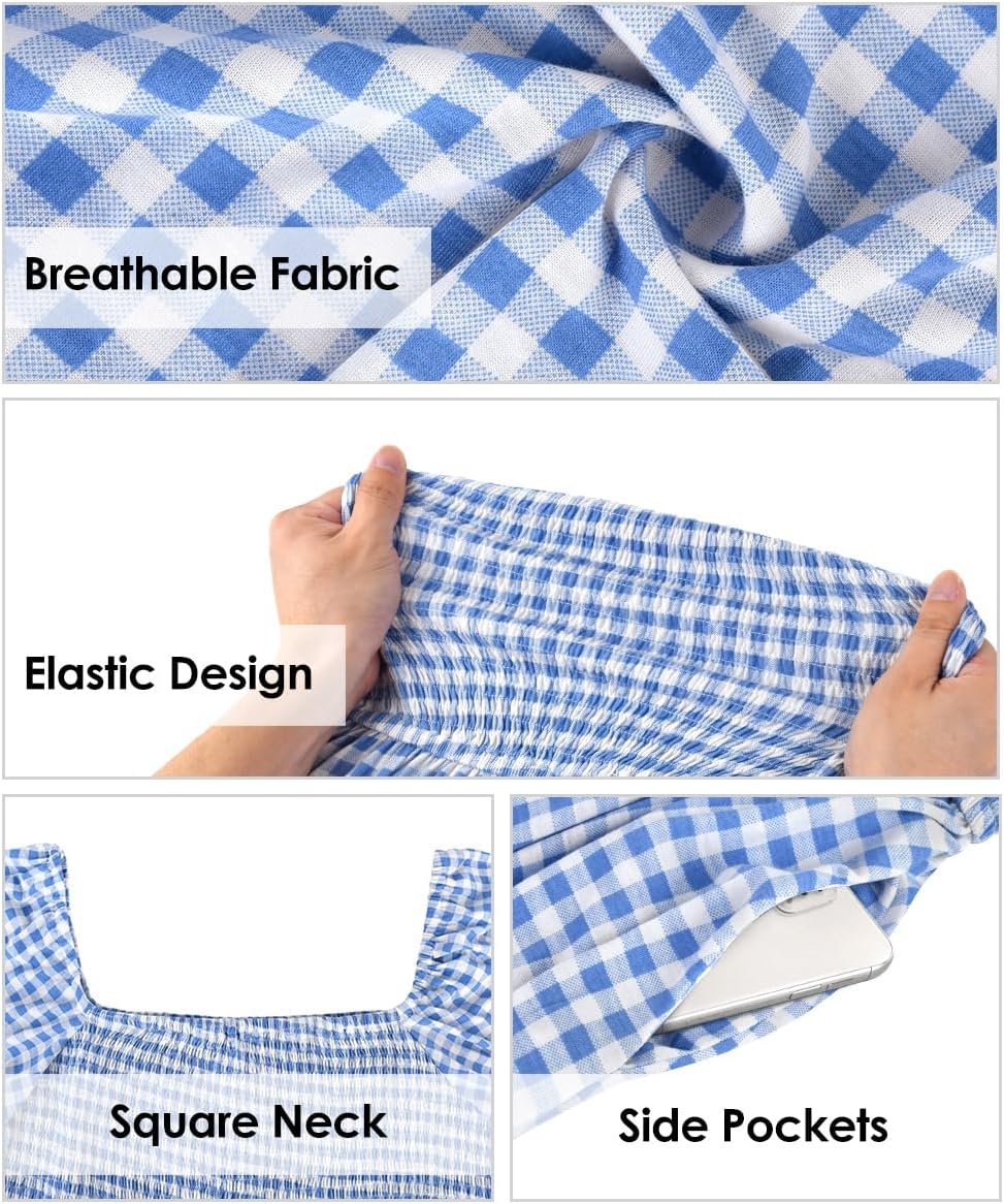 RITERA Plus Size Dresses for Curvy Women Square Neck Short Sleeve Summer Floral Smocked Maxi Dress with Pocket XL-5XL - Image 6