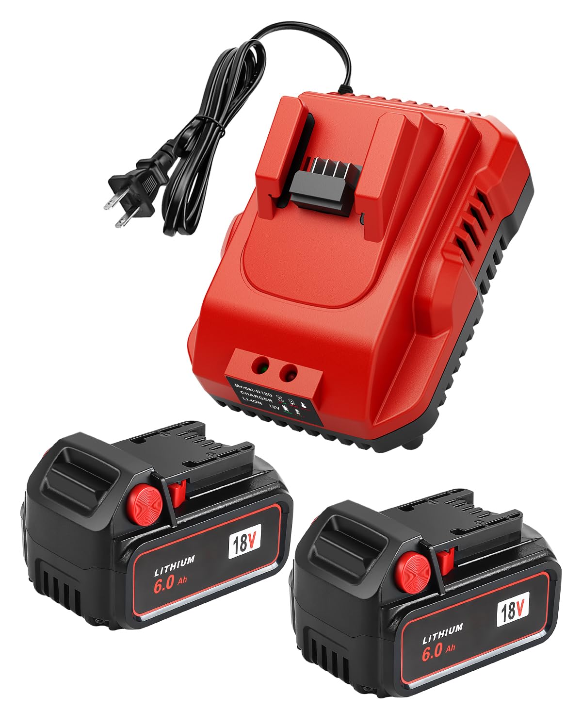 TOMORTOOL 2-Pack 18V 6.0Ah Replacement for Milwaukee M-18 Battery and 1 Charger(red)