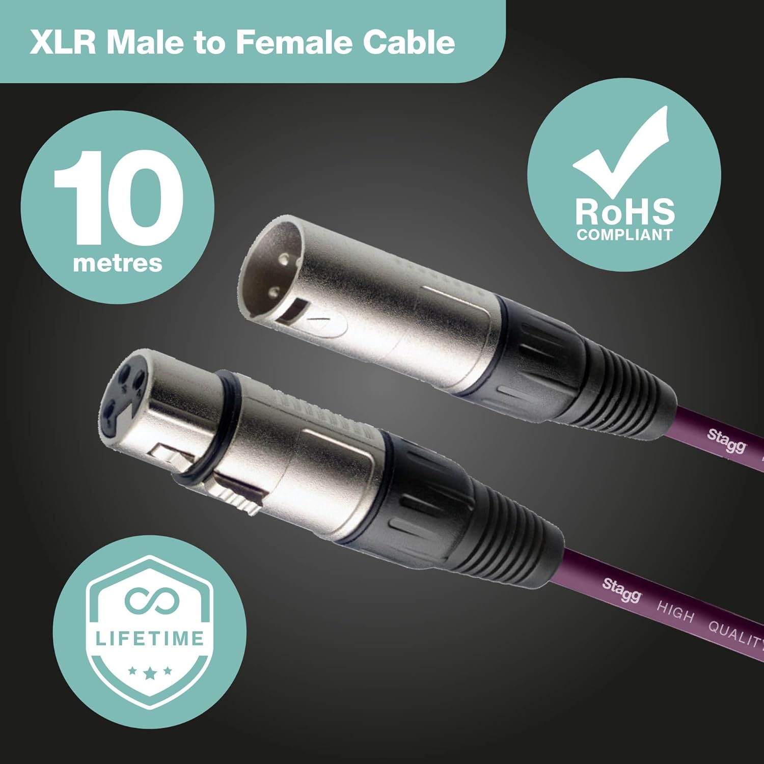 Stagg Microphone Cable, Purple, 10m (SMC10 CPP)