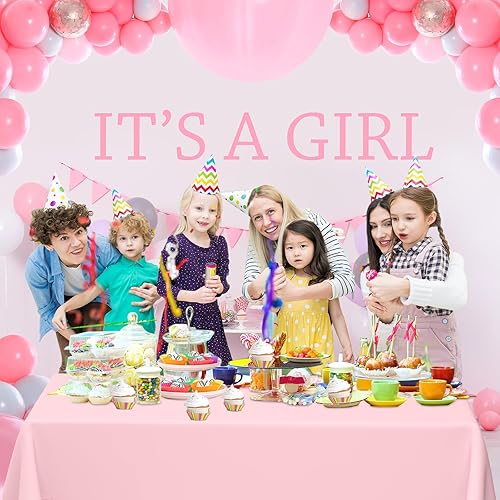 Miniatura 3 de WNINK Manteles de plástico rosa claro, paquete de 4 manteles desechables de 54 x 108 pulgadas, manteles de plástico rosa pastel para fiestas,