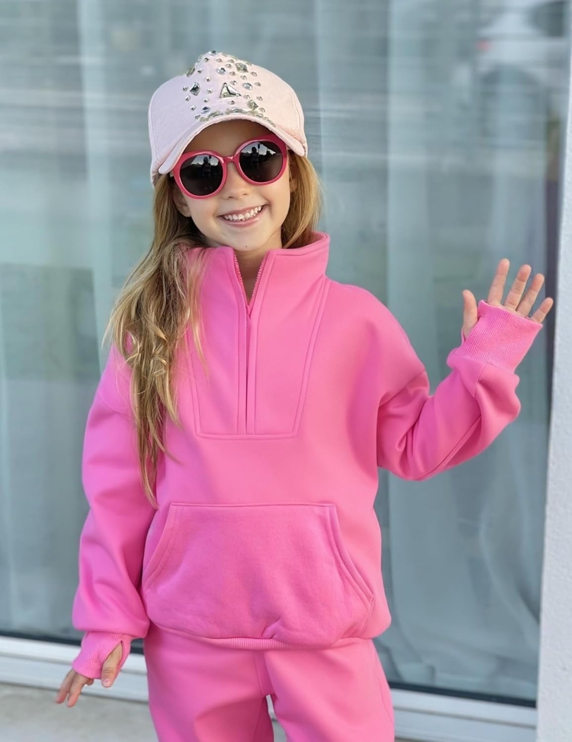 Zaclotre Girls Sweatsuit 2 Piece Outfits Fall Winter Fleece Half Zip Thumb Hole Sweatshirts and Sweatpants Joggers Set - Image 5