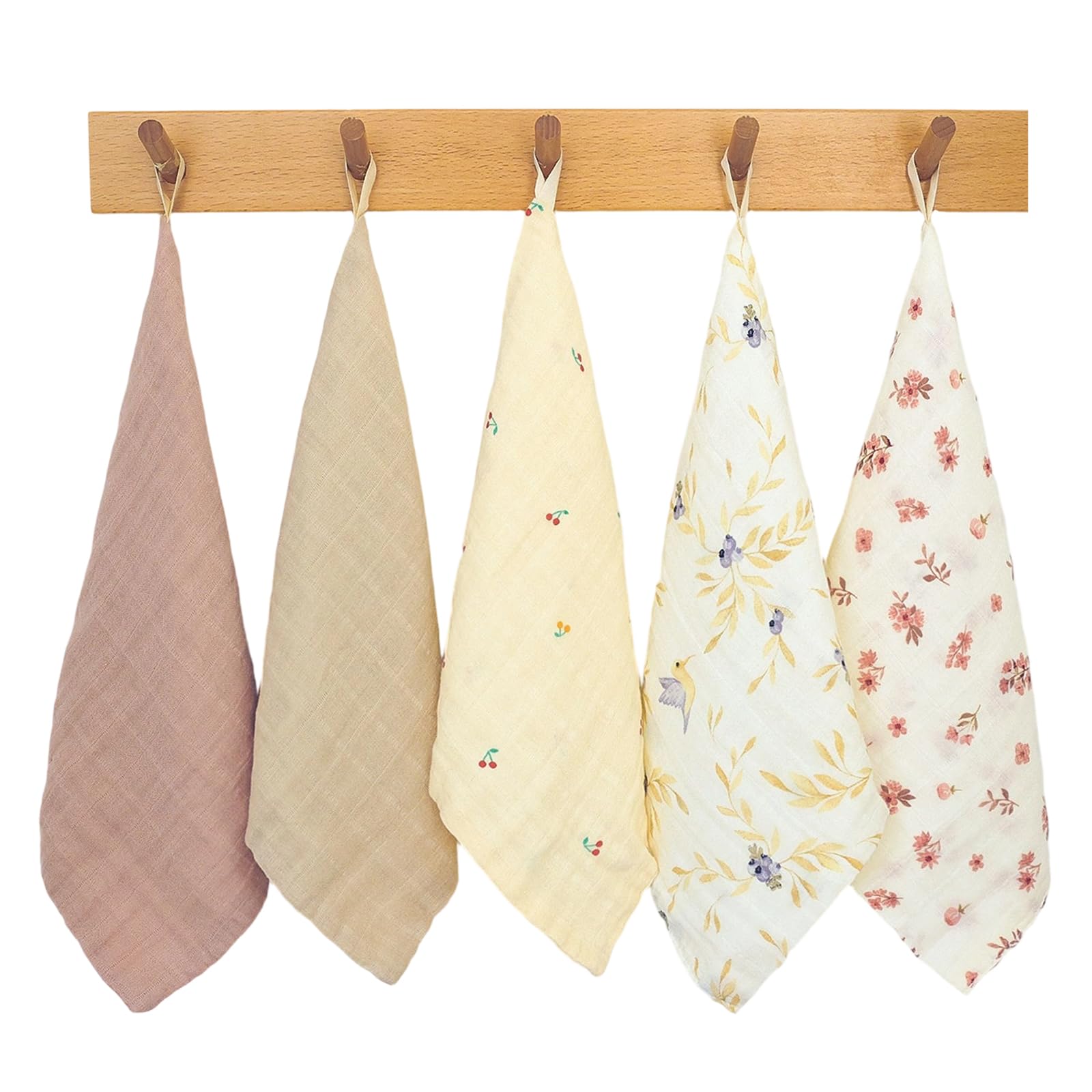 Juego de 5 Baberos de Muselina de Algodón para Bebé, Paños Absorbentes y Suaves de 30x30 cm, 100% Algodón Lavable y Reutilizable, Surtido de Colores y Estampado de Cuadros