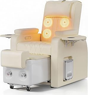 pouseayar Electric Recliner Sofa with Massager for Foot Bath, Foot Beauty, Manicure, Nail Art Eyelash, Eyelash, Tattoo, Salon Chairs - Beige Gray