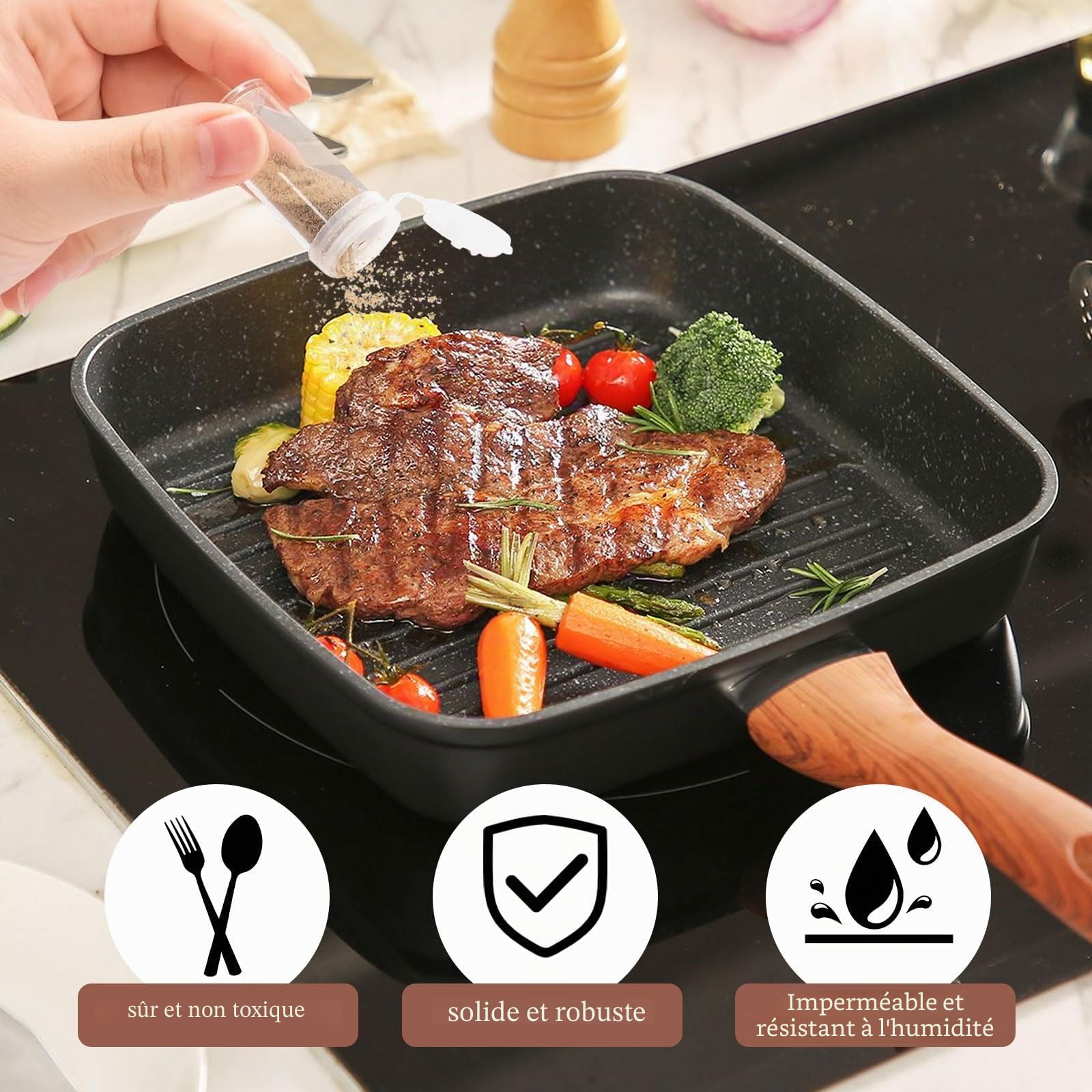 Lot de 10 salières - Mini distributeur à épices - 4,6 cm - Salière et épices pour les déplacements - Kit d'épices en plastique