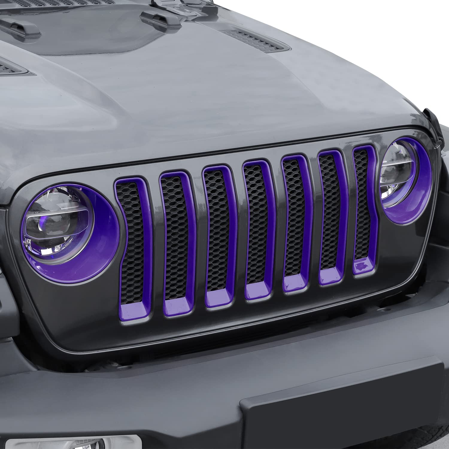 JeCar Front Grill Inserts & Headlight Trim Cover Exterior Accessories Compatible with Jeep Wrangler 2018-2023 JL & Unlimited, Purple