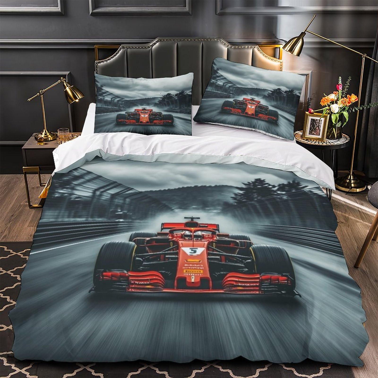 DAFUfbw Luxe Formulaa Racing Duvet Cover Set With Hidden Zipper, Double（200x200cm） Racing Car Quilt Cover Set with Pillowcases Bedding Set Soft Microfiber