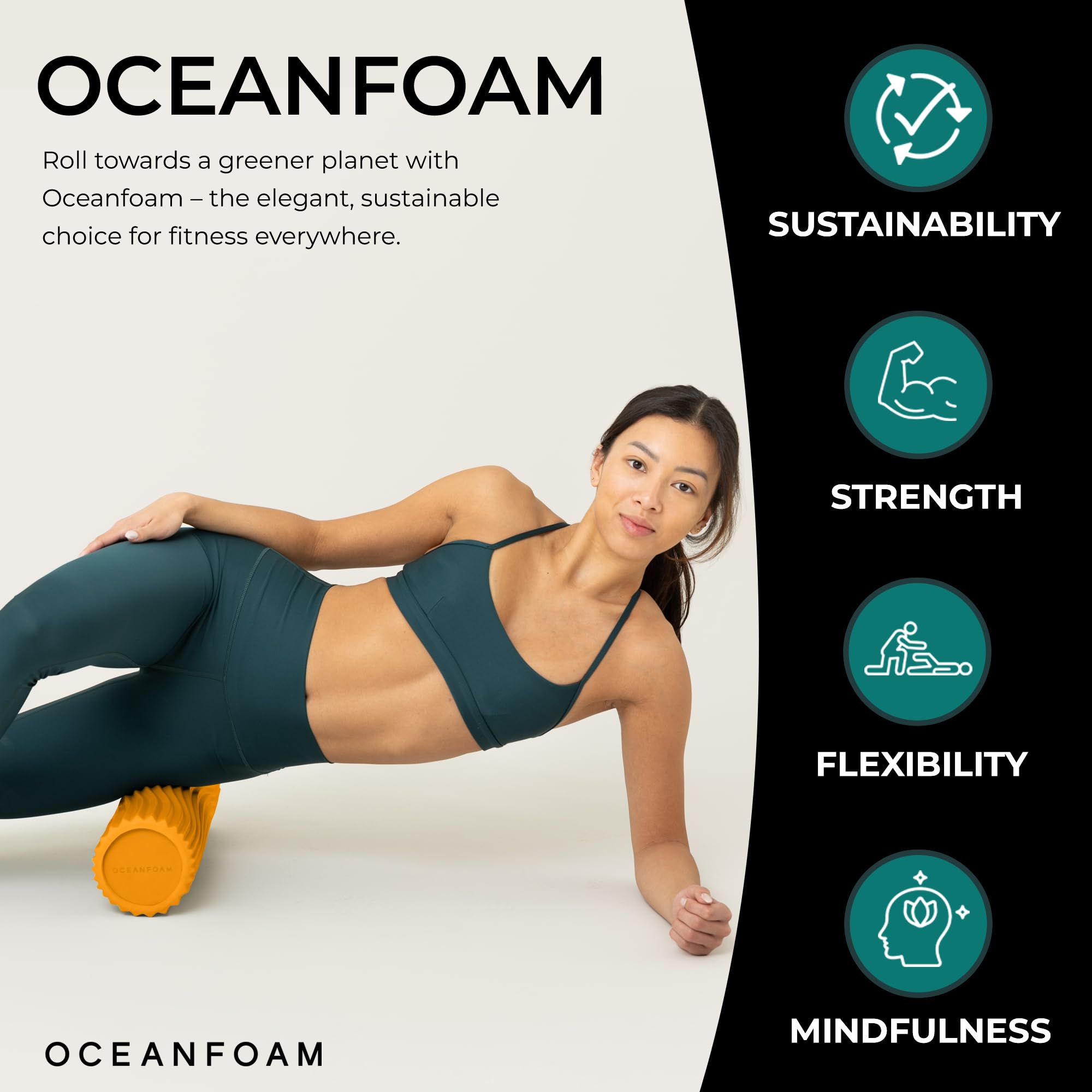 Oceanfoam Gold Tidal Roller - Rodillo ergonómico de espuma para masaje muscular miofascial de espalda con textura de onda ancha, yoga, atletismo, dolor corporal y rigidez, ejercicios de estiramiento,
