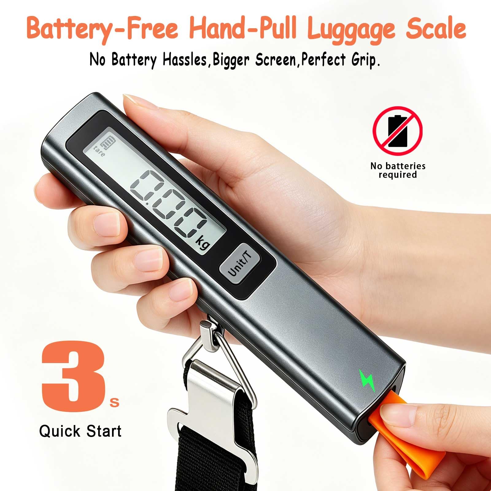 QL balance de valise pour voyage sans piles, 6 fonctions, Tara, conversion d'unités, verrouillage de poids, affichage LCD numérique, jusqu'à 110 lb/50 kg, balance de bagages pour valise adaptée aux