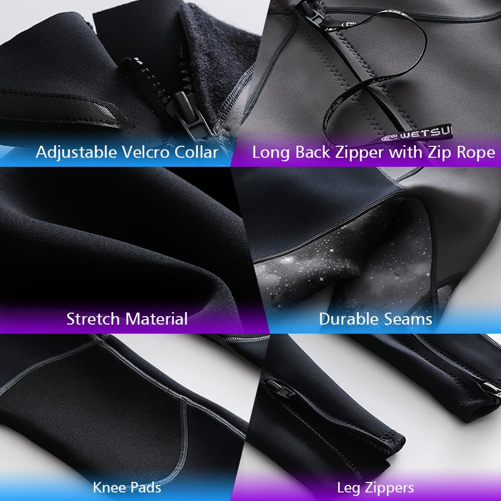 3mm Shorty Full Wetsuit for Men - Neoprene Dive Skin Front Back Zip Scuba Diving Suit for Diving Snorkeling Surfing Swimming