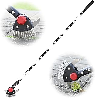 Crack Weeder Long Handle 3-in-1 Adjustable Crevice Cleaning Tool with Stainless Steel Weed Brush with 2 Scrapers Weed Puller Tool for Driveway, Patio Sidewalk to Remove Moss Weeds Dirt