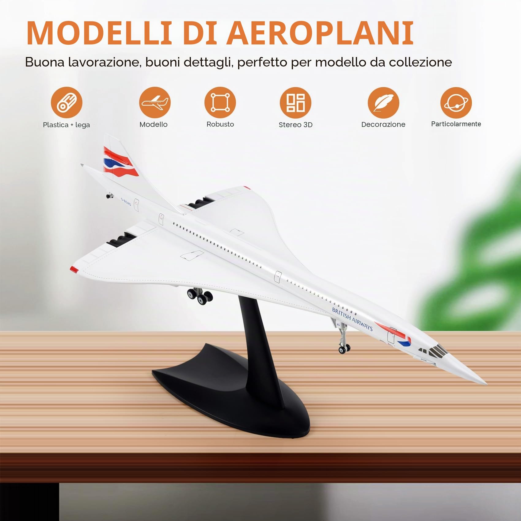 Concorde - Modello di aereo passeggeri supersonico - Scala 1/200 - Ideale per collezionisti e decorazione