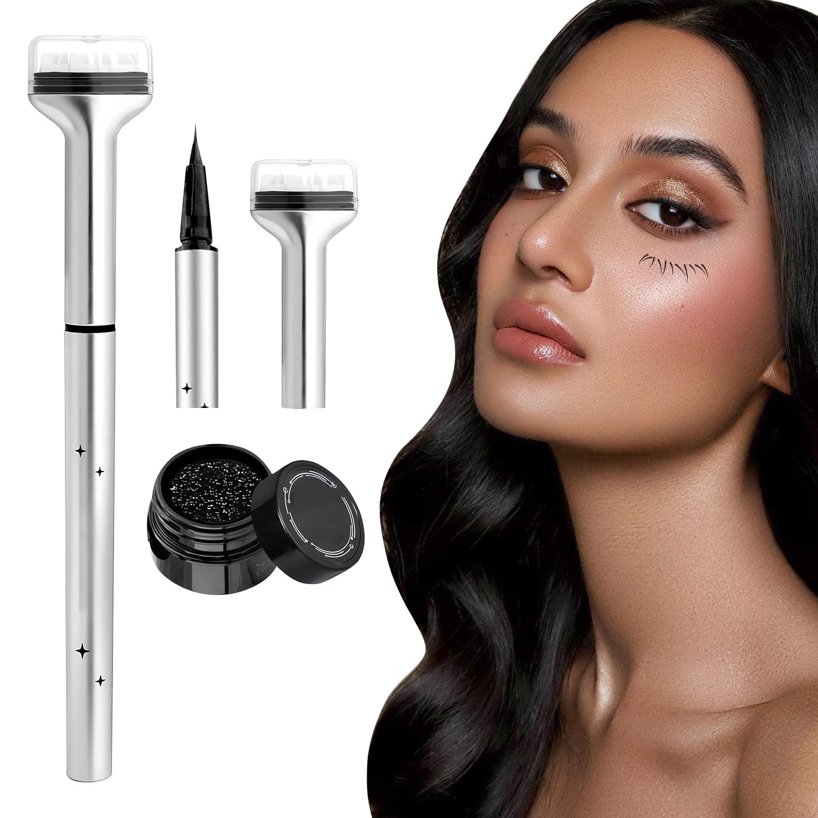 Ruzister Sello de pestañas inferiores, sello de pestañas perezoso con tinta impermeable y a prueba de manchas, delineador de ojos 2 en 1 con sello de pestañas