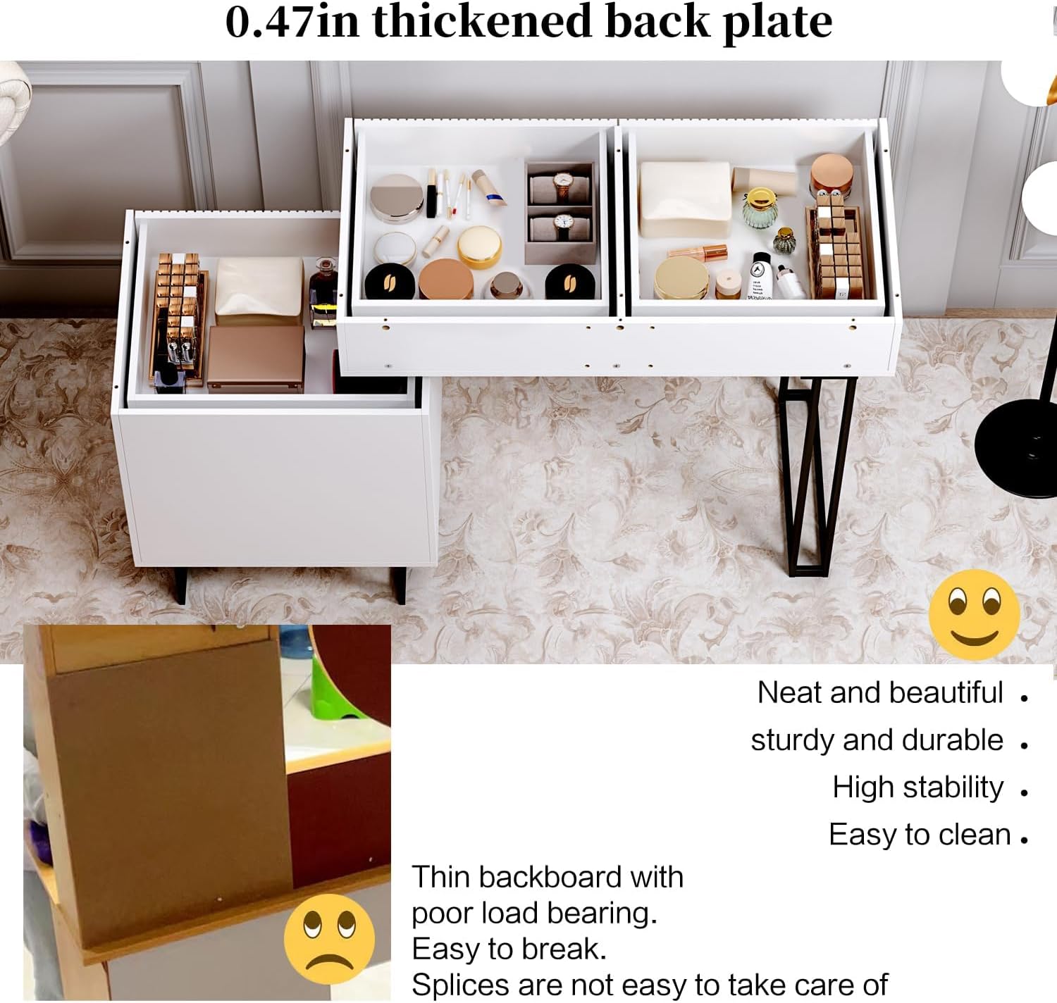 White Vanity Desk with Mirror and Lights,Small Makeup Vanity with 5 Drawers,Modern Makeup Table with Adjustable Cabinet for Bedroom,Makeup Room