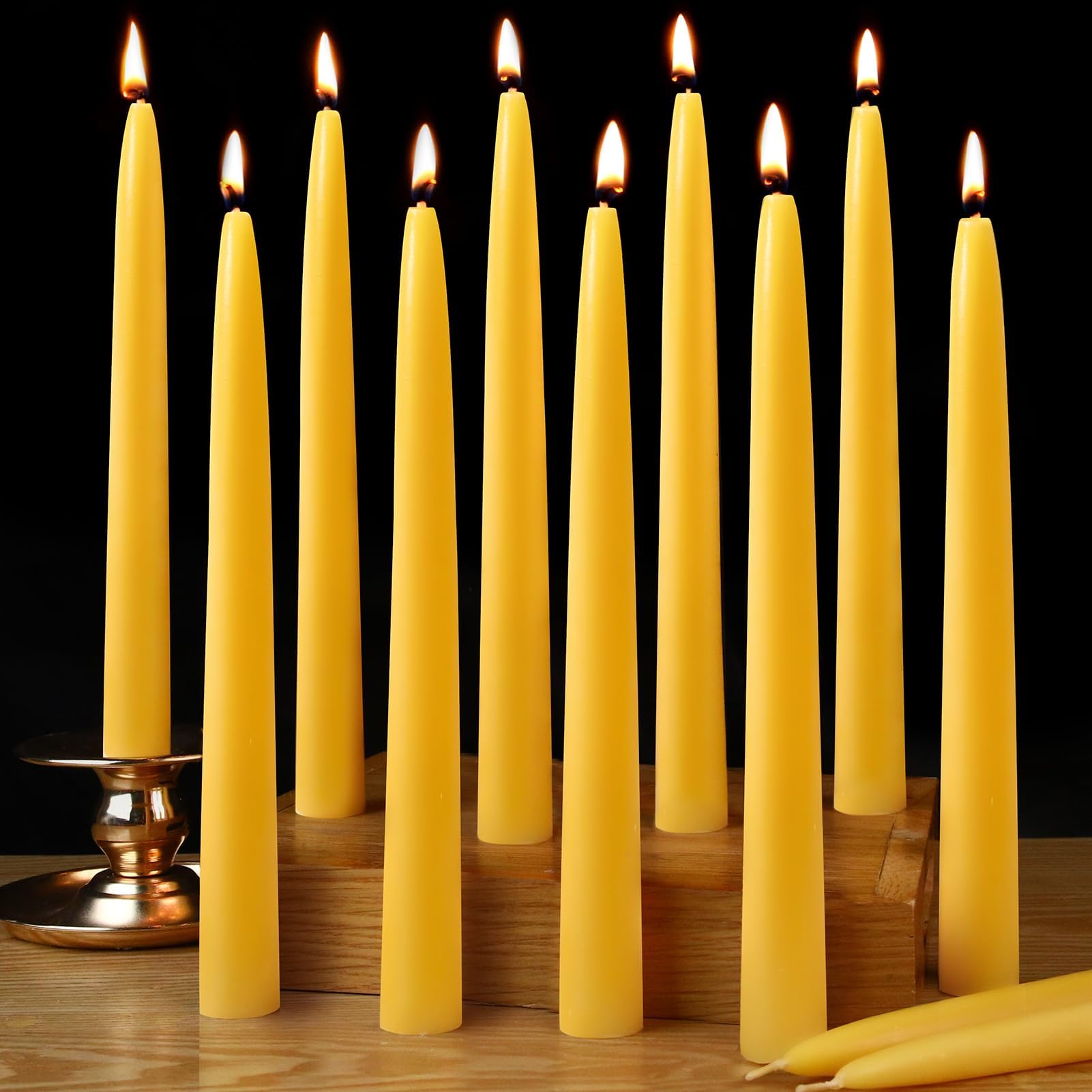Photo 1 of 10inch Beeswax Taper Candles 20 Pack Natural Pure Beeswax Candles Smokeless Dripless 10 Hour Long Burn Time Bees Wax Candlesticks Unscented Bees Wax Candle for Home