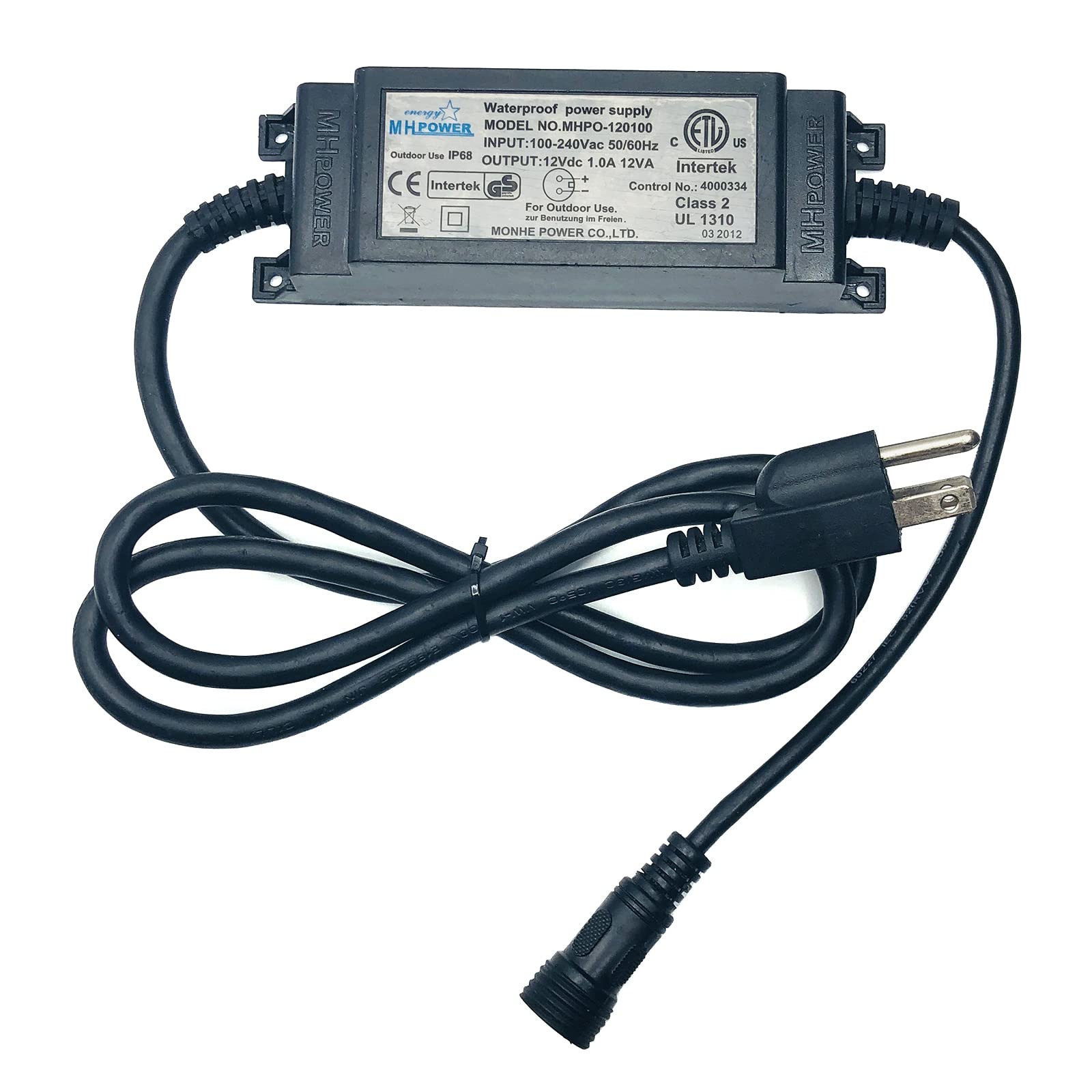 タケグッチさ MHPO-120100 Waterproof Power Supply 2-Pin Hole 12V 1A AC/DC